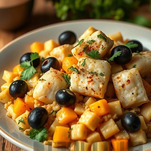 Bacalhau à Brás com azeitonas e salsa.
