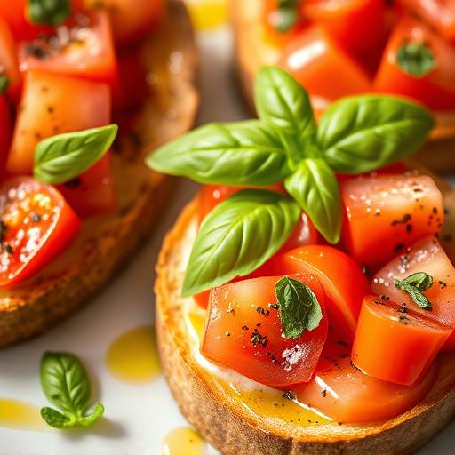 Bruschettas com tomate, manjericão e azeite.