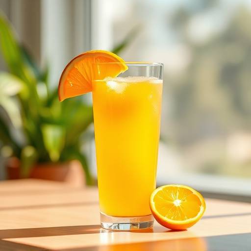 Copo de sumo de laranja natural.