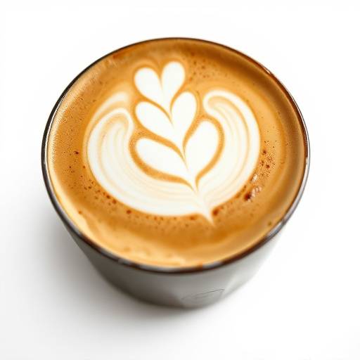 Xícara de cappuccino com espuma cremosa e arte latte.